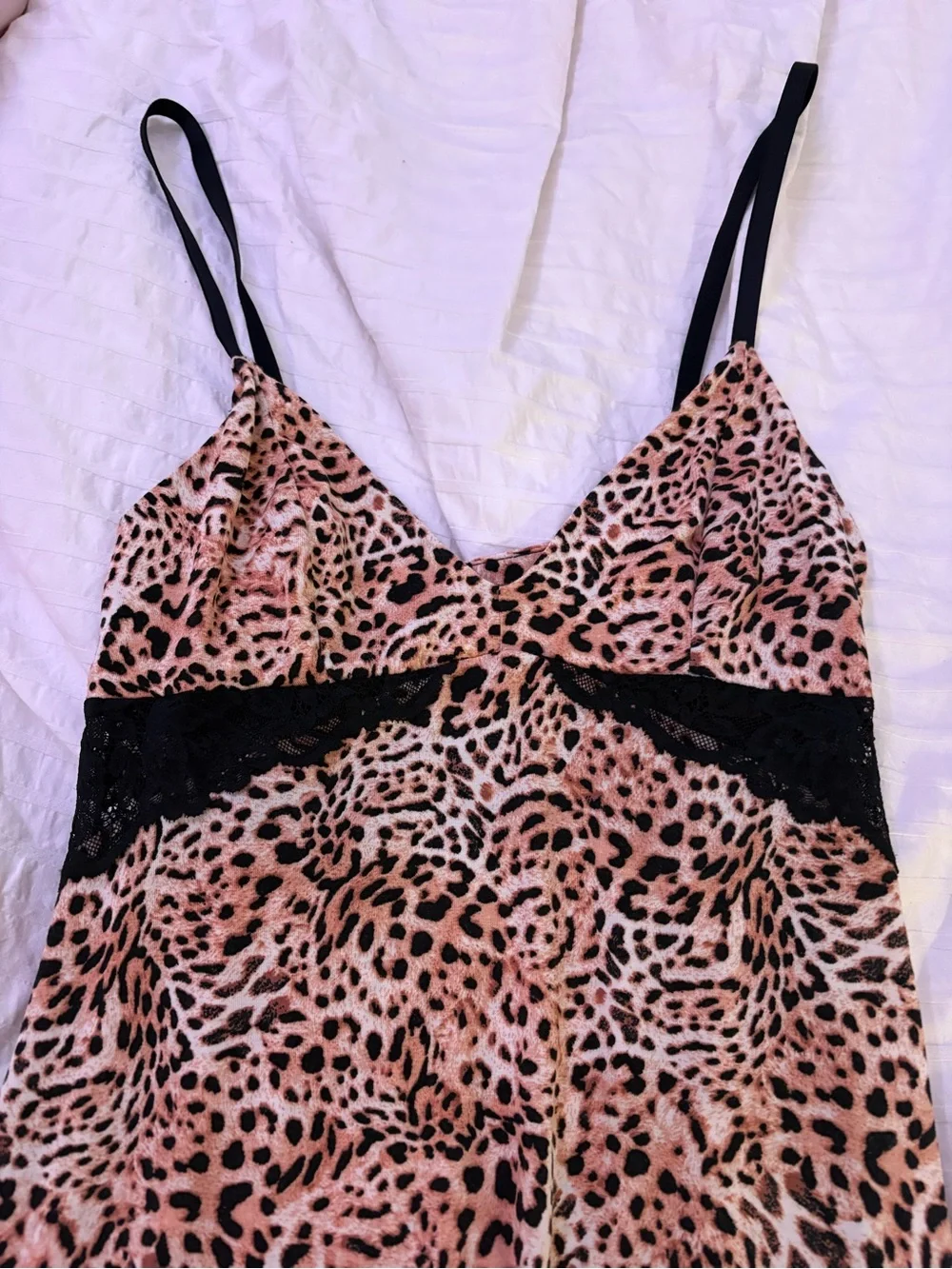 INC International Concepts Pink Leopard Print Slip Dress with Black Lace